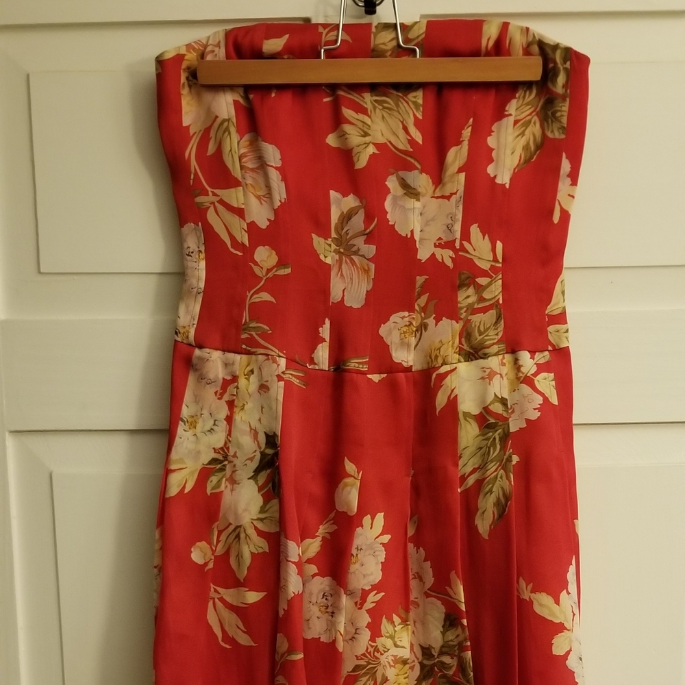 Red Silk Strapless Dress